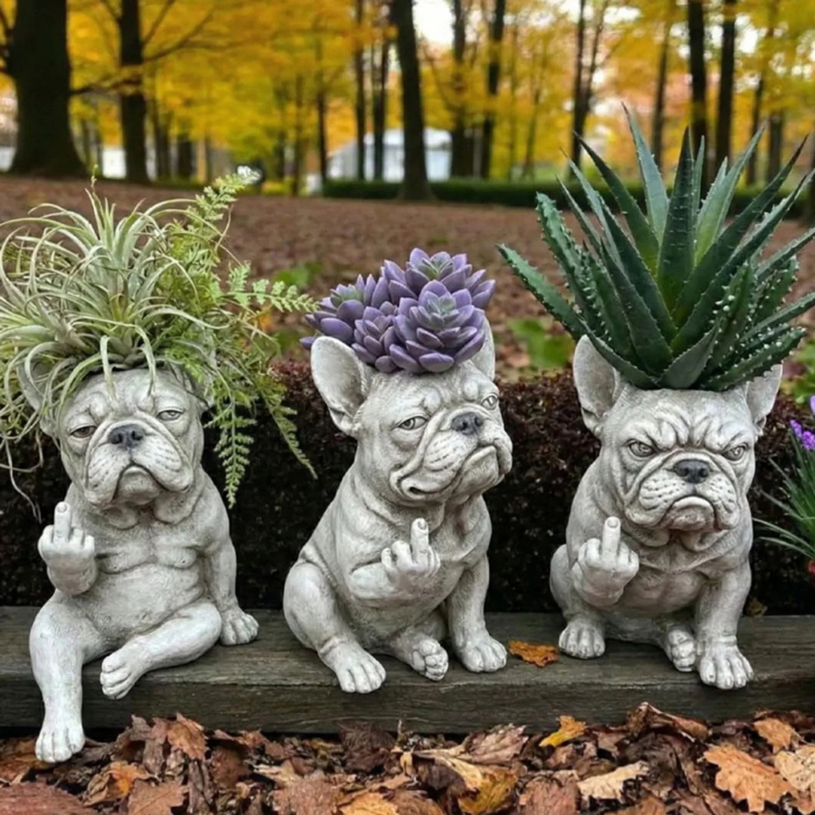 French-Bull-Dog Planter Pot Grumpys Dogs Garden Decoration Outdoor Funny Dog Statue Hand-Painted Details For Garden Patios