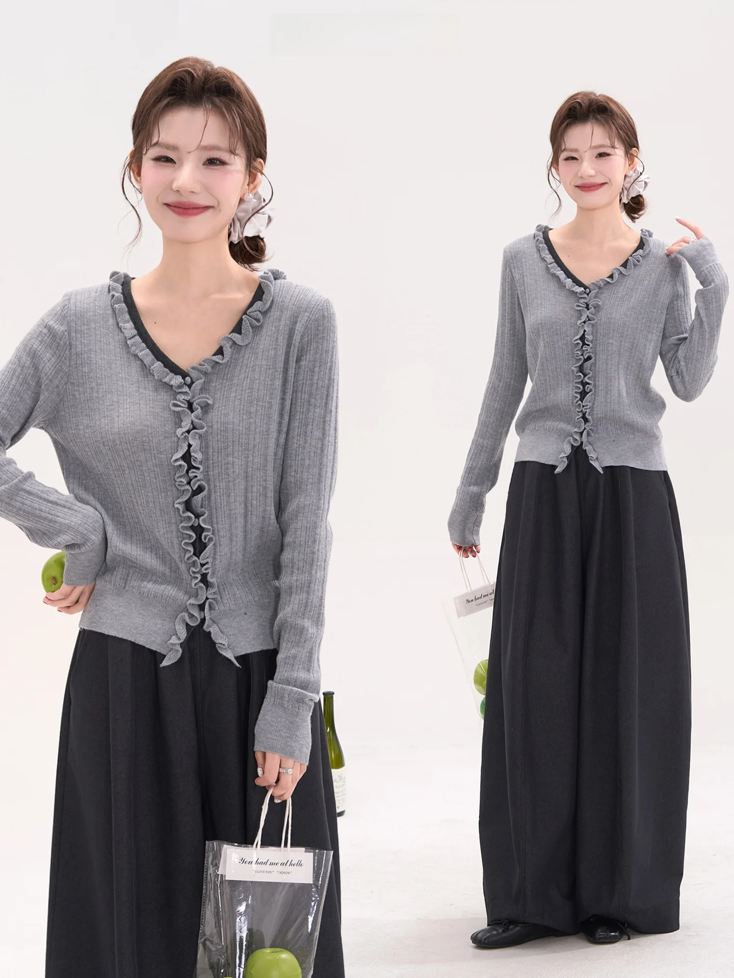 

Heme Knitted V-Ne Long Sve Women's Top Soft Earlet Lace Trim Casual Sle Rose Pattern Polyester Acrylic Nylon Wool Blend