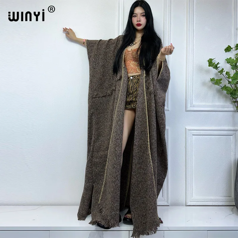 WINYI new winter cardigan Women Africa monocolour high quality coat Loose kimono elegant Warm Female dress winter coat women