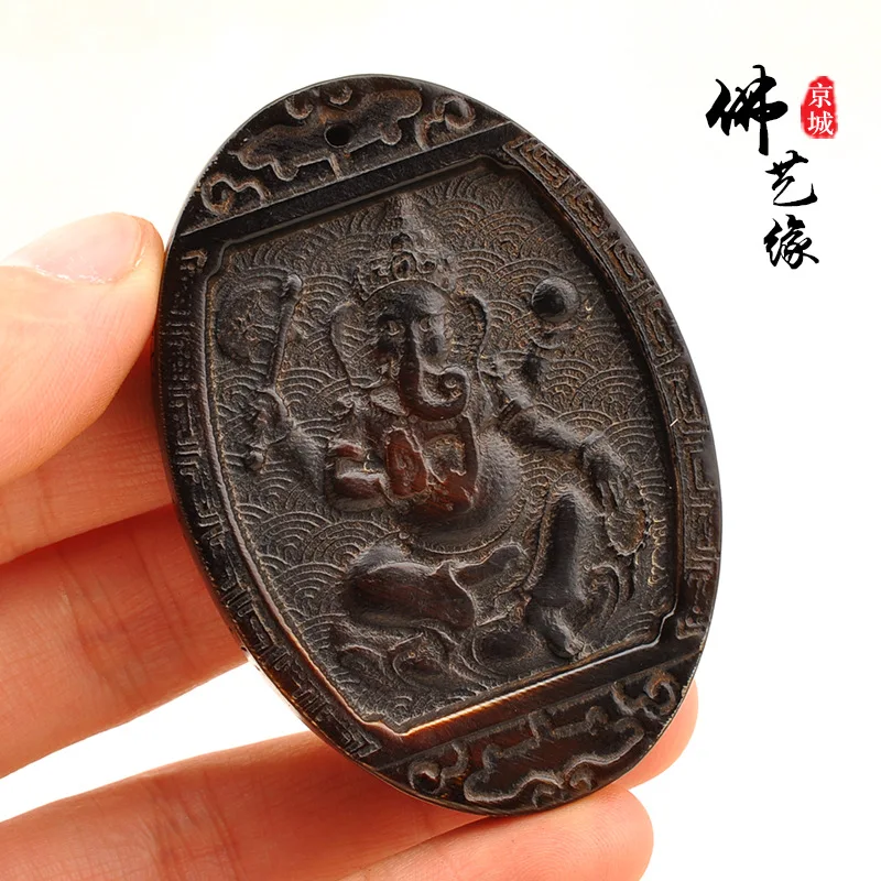 Black Donkey's Hoof Brand Double-Sided Carving Elephant God Antique Retro Old Objects Antique Miscellaneous