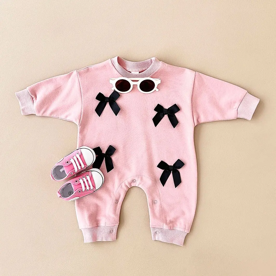 Ins Spring Autumn Newborn Baby Girls Clothes Romper Bow Pullover Infant jumpsuit Cotton Toddler Children Clothing 0-18M