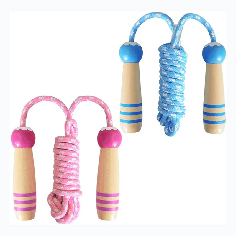 Jump Ropes For Kids Adjustable Skipping Rope For Girls Boys Wooden Handle Cotton Outdoor Fun Activity Exercise Fitness Children