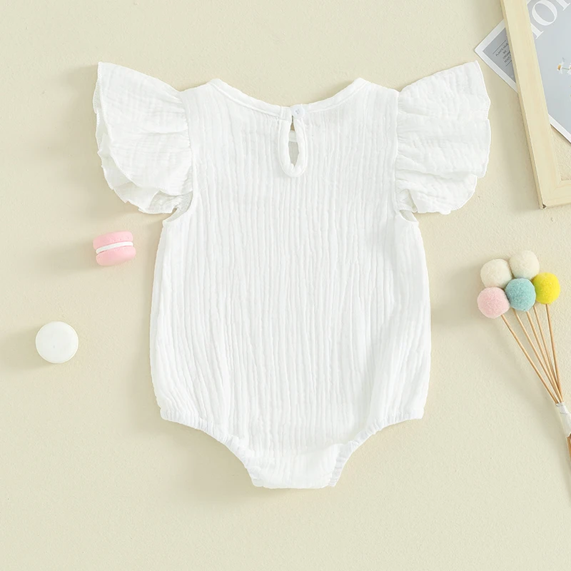 Newborn Infant Baby Girl Bubble Romper Ruffle Sleeve Solid Color Cotton Linen Bodysuit Cute Jumpsuit Basic Shirts