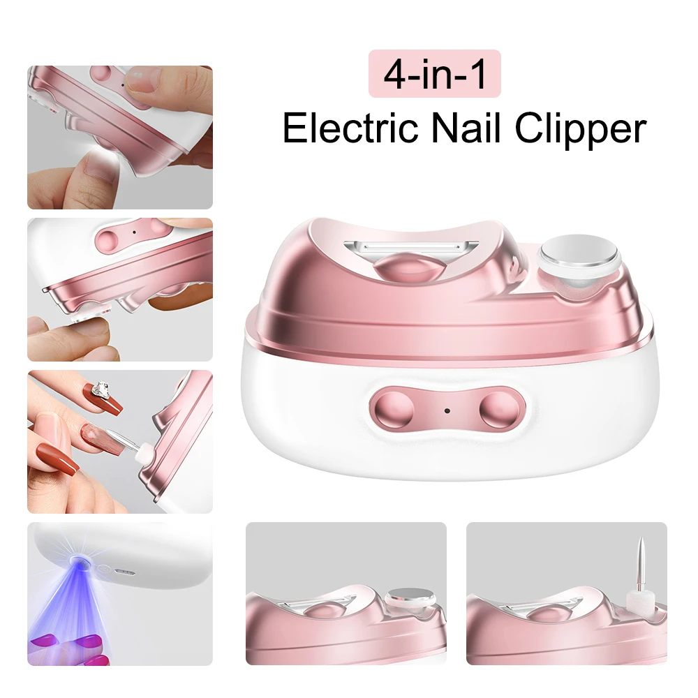 

4-в-1 электрические кусачки для ногтей с триммером, шлифовальный лак, УФ-лампа, автоматический триммер для аникюра, ножницы для ногтей для взрослых и детей