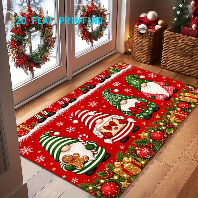 Christmas Gingerbread Welcome Carpet Gingerbread Man Holly Candy Print Floor Rug For Home Entry Decor