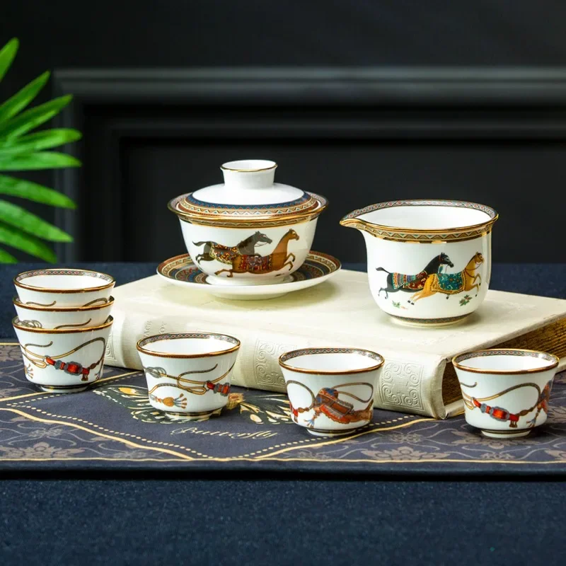 tableware set, dish set, household living room ceramic cover bowl, cup, bone china kung fu, tea set gift box.