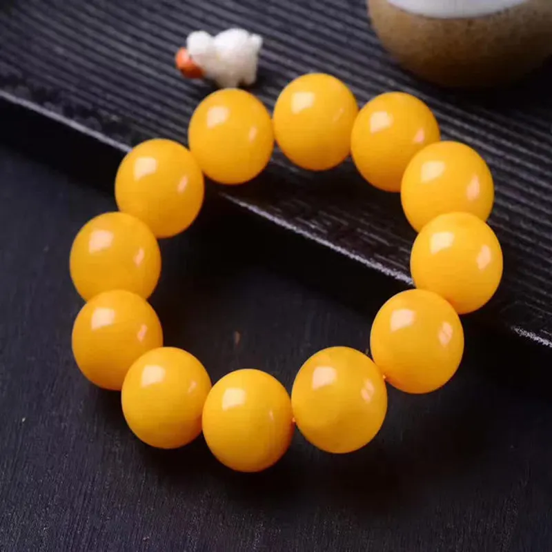 Chicken oil single-loop with round Buddhist beads, yellow amber bracelet for men and women 3