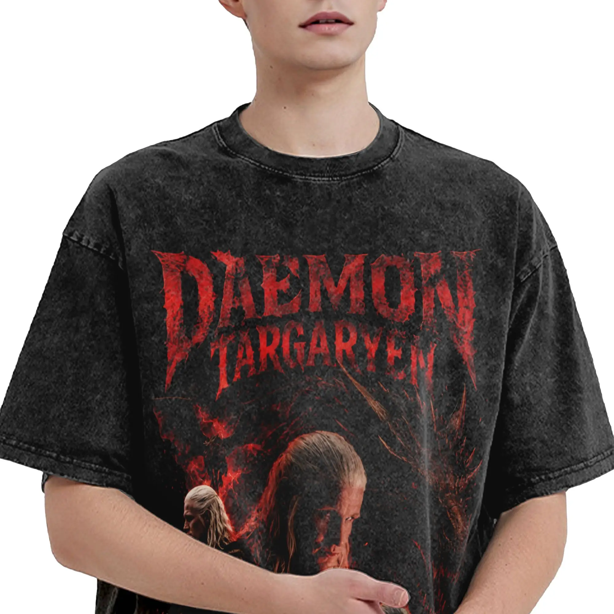 Daemon Targaryen Houses of the Dragons Washed T Shirt Streetwear Hip Hop Novelty T-Shirt  Tees Tops for Men Women Short Sleeve