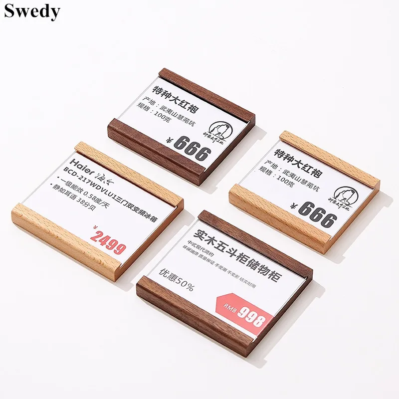90x65mm Promotion Wood POP Price Ticket Sign Label Card Holder Tape Stick Back Acrylic Sign Holder Price Tags