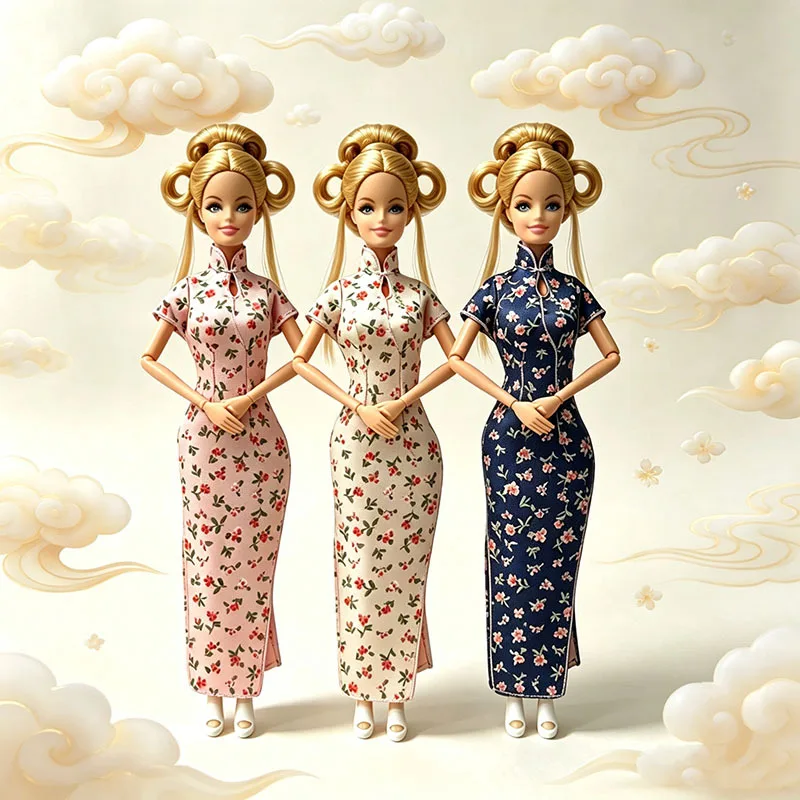 New 30cm Supermodel Doll Clothes Dress Fashion Floral Openwork Silk Qipao Period Drama Dresses For Xinyi FR Doll Dress-Up Toy