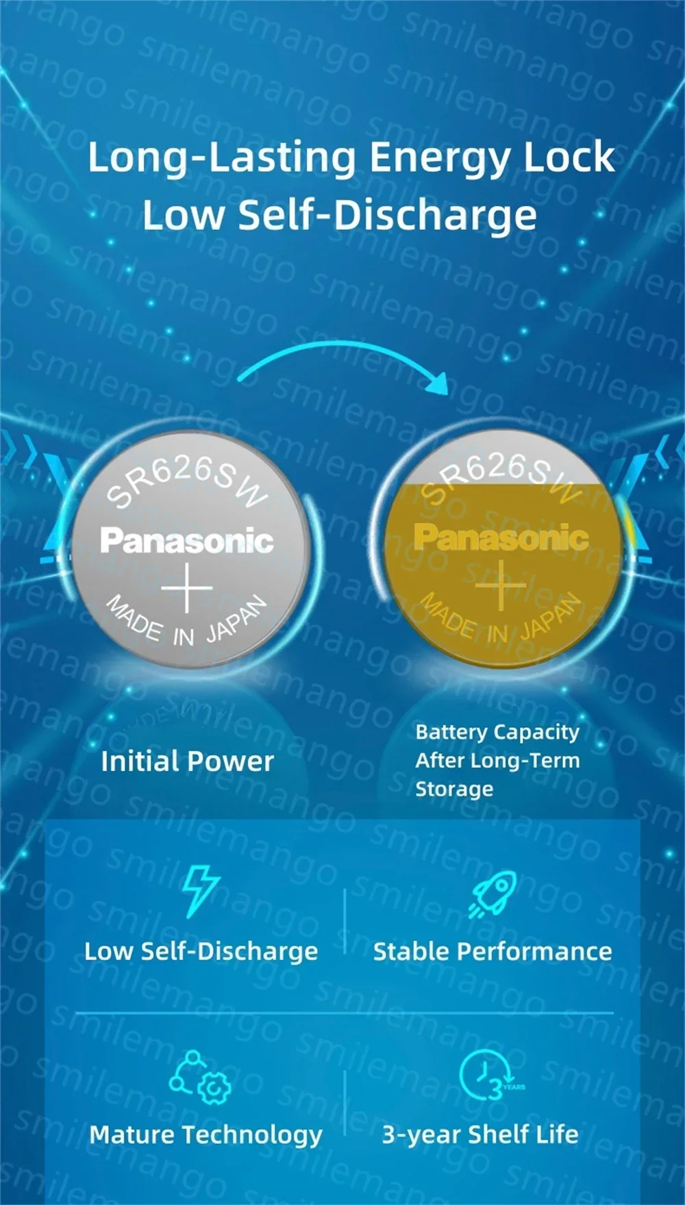 Panasonic1.55V AG4 بطاريات زر 377 SR626 SR626SW خلية عملة بطارية أكسيد الفضة 177 376 626A LR66 LR626 لمشاهدة لعبة على مدار الساعة #4