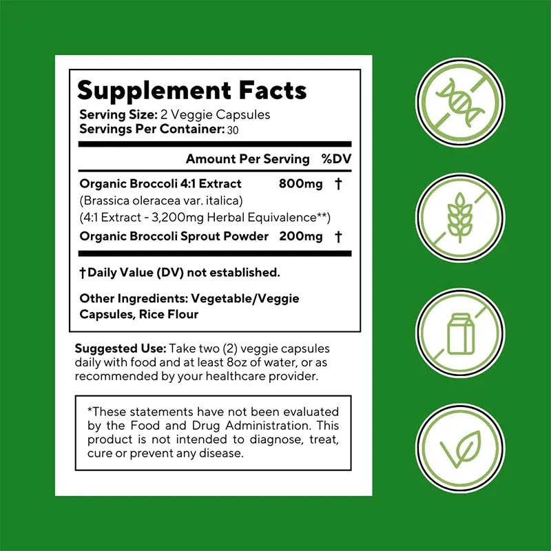 Organic Broccoli Extract, Containing Glucosinolates, Skin and Heart Health Support, 60 Vegetable Capsules, Non GMO, Gluten Free