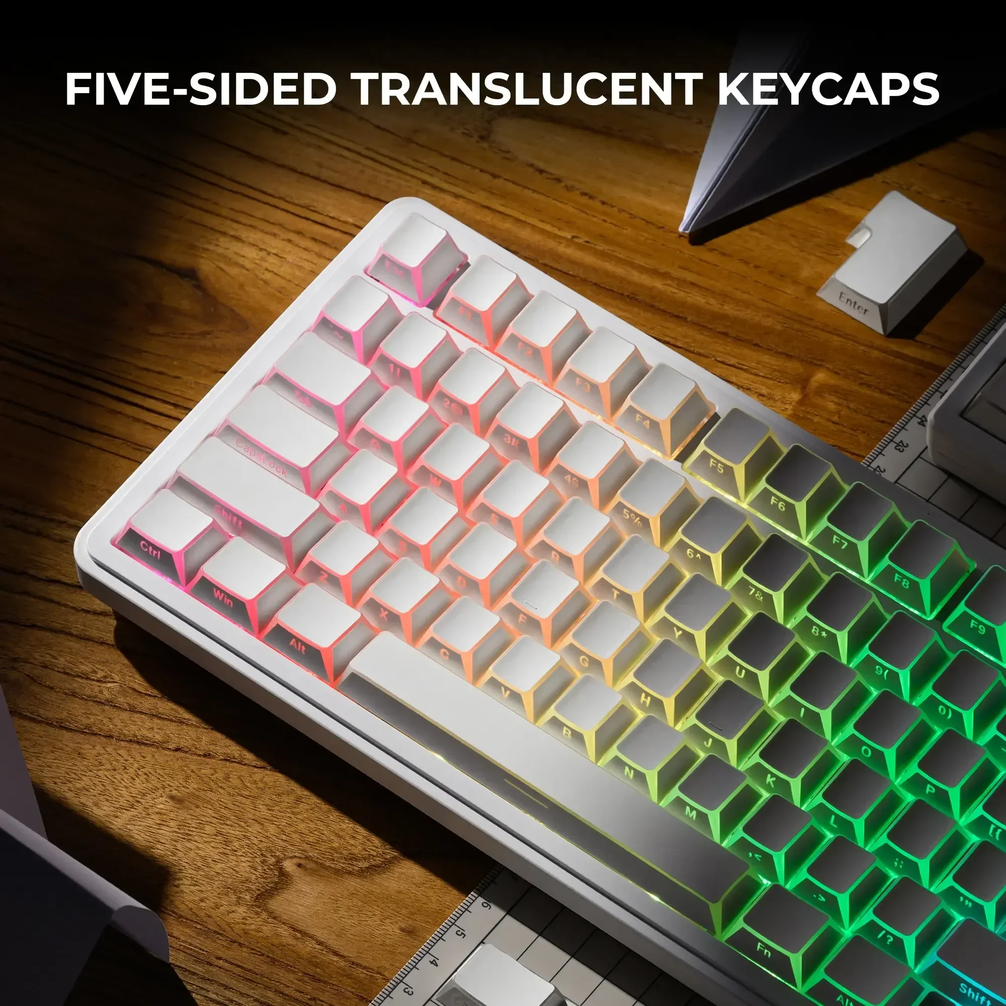 Shadow Fold Dye Sub PBT Keycap Set Cherry Profile Side Printed Shine through for MX Switches 97 Keys Gaming Keyboard