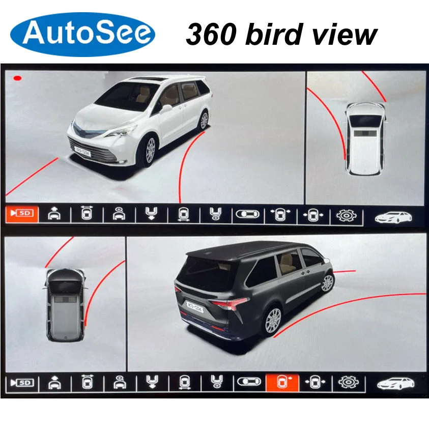 suit original OEM monitor CANBUS 2022 for Toyota Sienna 360° camera 3D birds eye Panoramic view Front rear side Surround reverse