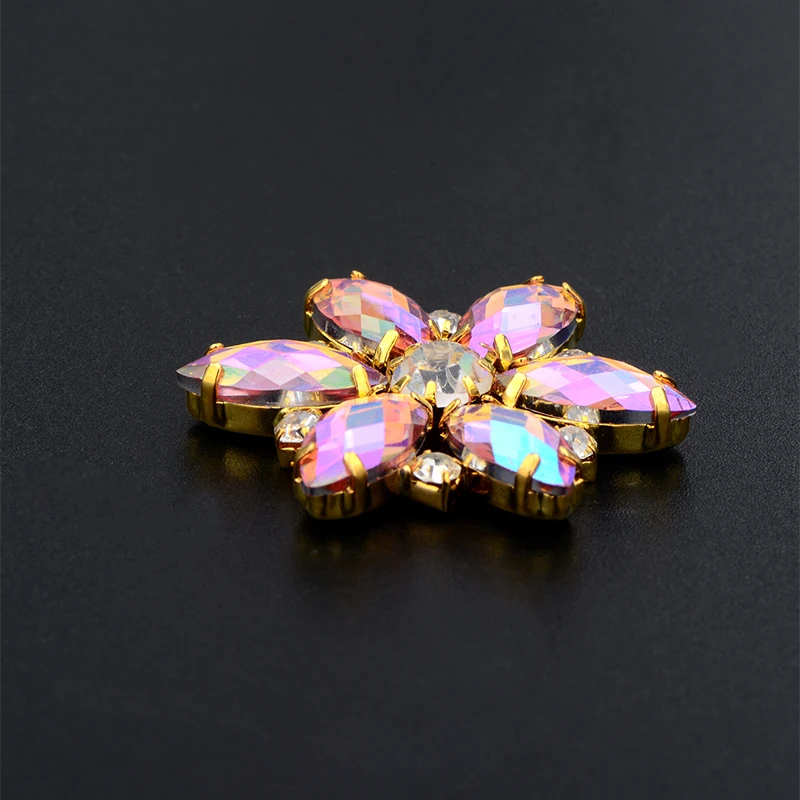 JUNAO 1pc 36mm cucire su rosa AB fiore di vetro Strass artiglio d\'oro Applique di cristallo Flatback Strass pietre da cucire per abiti artigianali