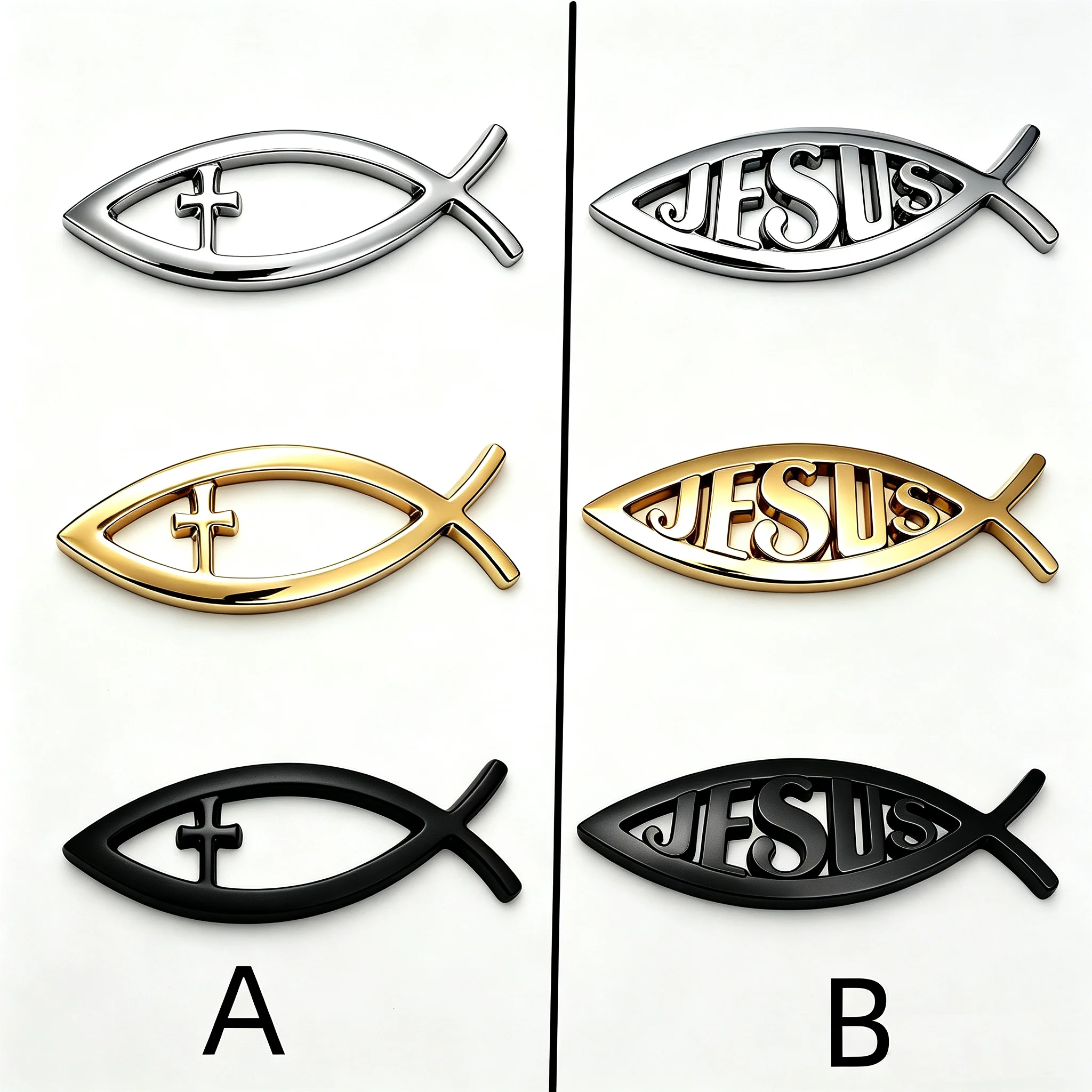 3D Metal Jesus Fish Car Emblem Christian Ichthys Fish Symbol Cross Badge Sticker Universal Auto Rear Trunk Fender Exterior Decor
