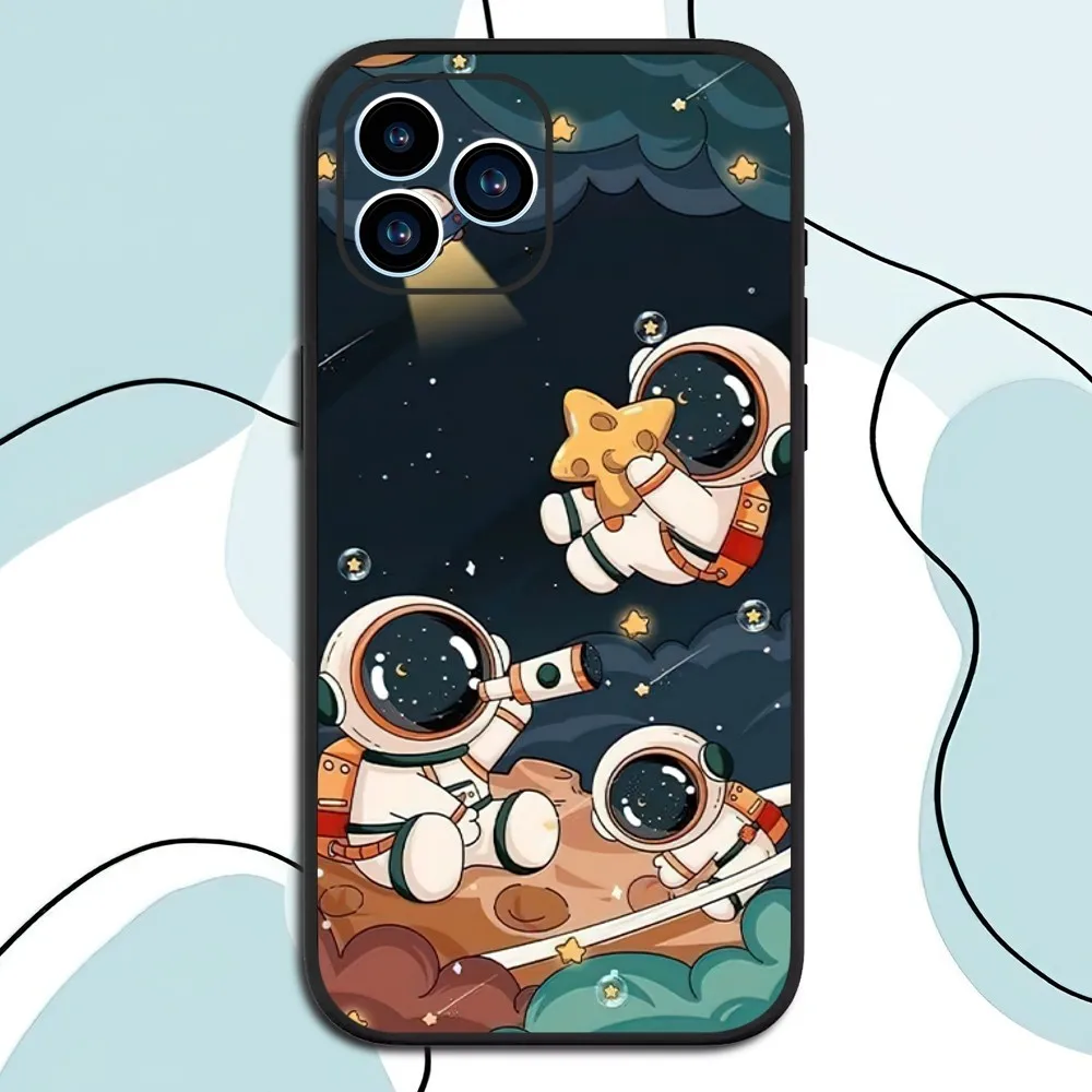 Saturn Cute Astronaut Phone Case For Xiaomi 10 12 Poco M3 X3 Nfc Redmi 10 11S Lite Ultra 4G 5G Black Soft Shell