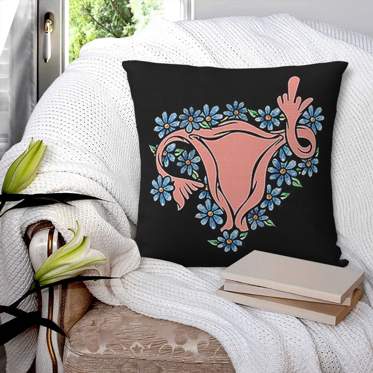 Middle Finger Uterus Pro-choice Feminist Square Pillowcase Pillow Cover Cushion Zip Comfort Throw Pillow for Home Living Room