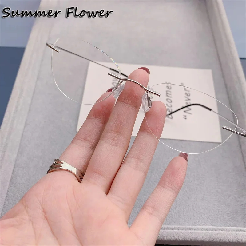2 g Men Cat Eye Prescription Eyeglasses Graduation Lenses Light Optical Frames Customize Recipe Rimless Titanium Glass for Women