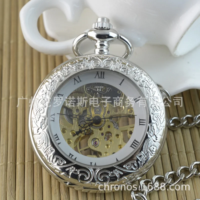 Large Magnifying Glass Semi-automatic Mechanical Pocket Watch Roman Style Hollow-out Flip Pocket Watch Factory