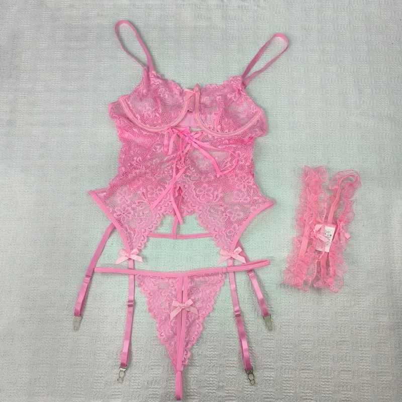 Women Erotic Linger New Pink Lace Sexy Corset Garter Pure Lust Style See-through Women Delicate Sexy Intimate Underwear Set 2026 view 6