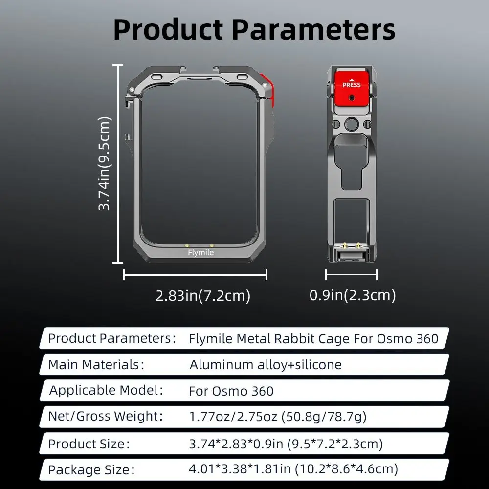 Capa protetora de liga de alumínio, liberação rápida, rosca de 1/4 ", expansão, gaiola de coelho de metal com tampa de lente para dji osmo 360