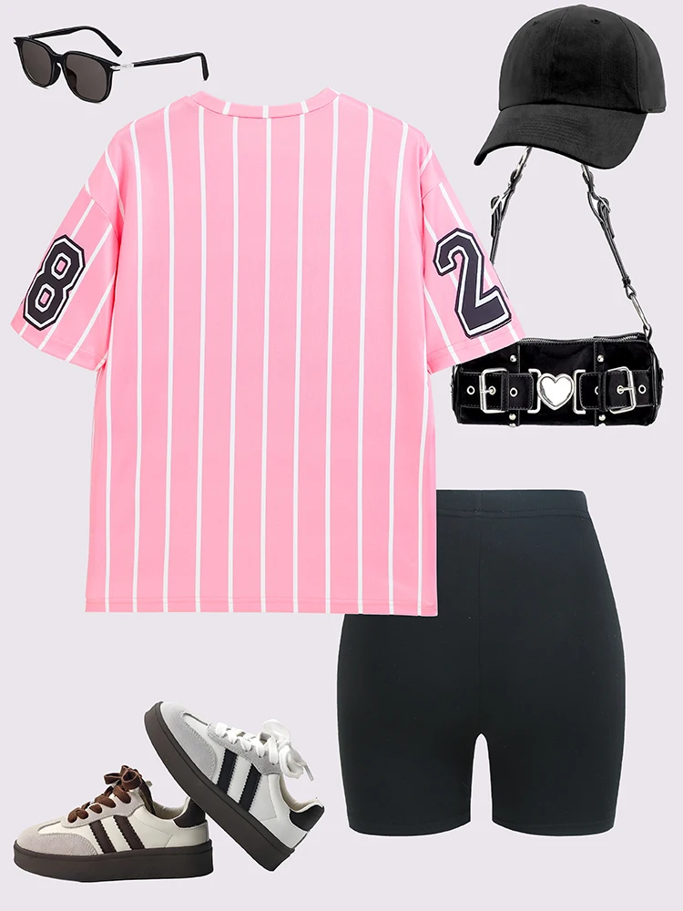 Spring And Summer Women's Casual Cute Letter Burned Out Sporty Round Neck Drop Shoulder Short Sleeve Top & Shorts Two-Piece Set