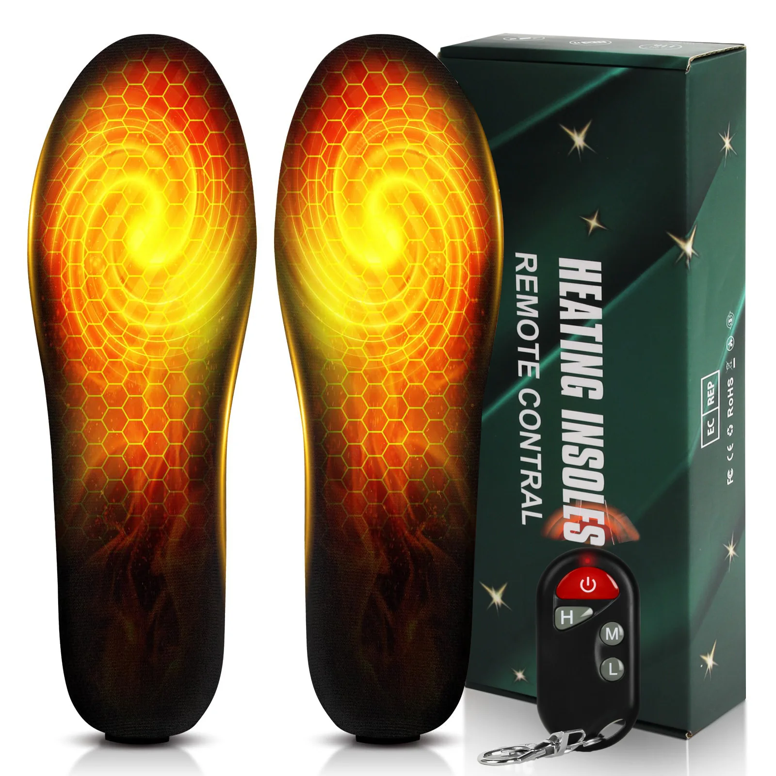 Double Red Heated Insoles, 3500mAH Rechargeable Electric Heating Insoles with Remote Control, for Men Women Outdoor Hunting