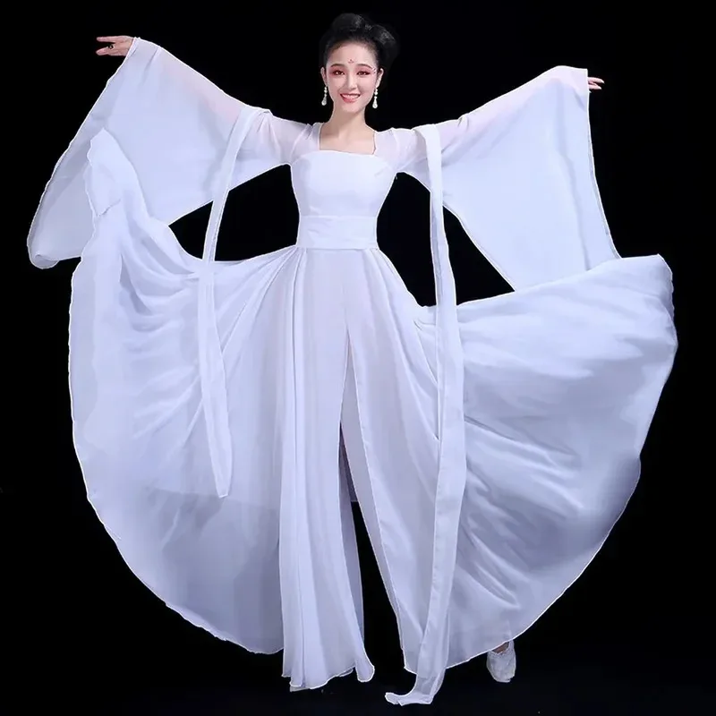 ملابس الرقص الكلاسيكية Hanfu Yangko النسائية الصينية الأنيقة ملابس الرقص الشعبي مروحة الرقص فستان Hanfu الشرقي التقليدي