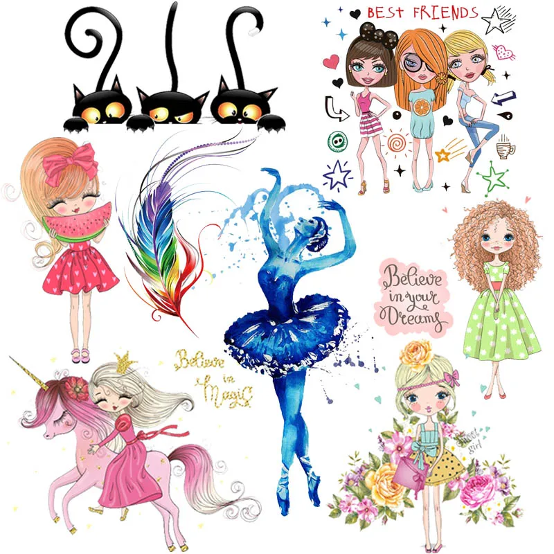

Ballet Girl Heat Thermal Transfer Cartoon Animal Thermal Patch DIY Iron On Transfers For Clothing Sticker Iron On Patch Applique