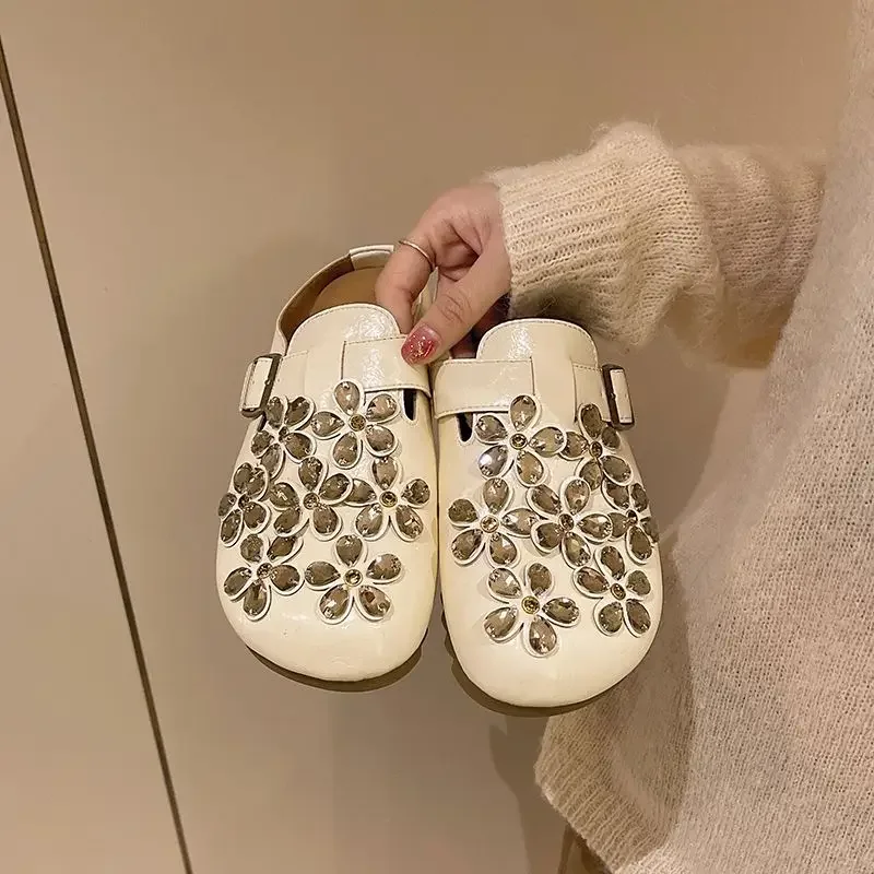 Women's Floral Rhinestone Buckle Strap Closed Toe Slip on Mule Clogs Vintage Casual Daily Outdoor Footwear Drop Shipping Gift view 3