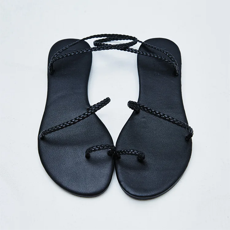 Flat Sandal Shoe Without Fabric PU Fretwork Rubber Slides Flat Sandal Shoe Without PU Fabric Slides Rubber