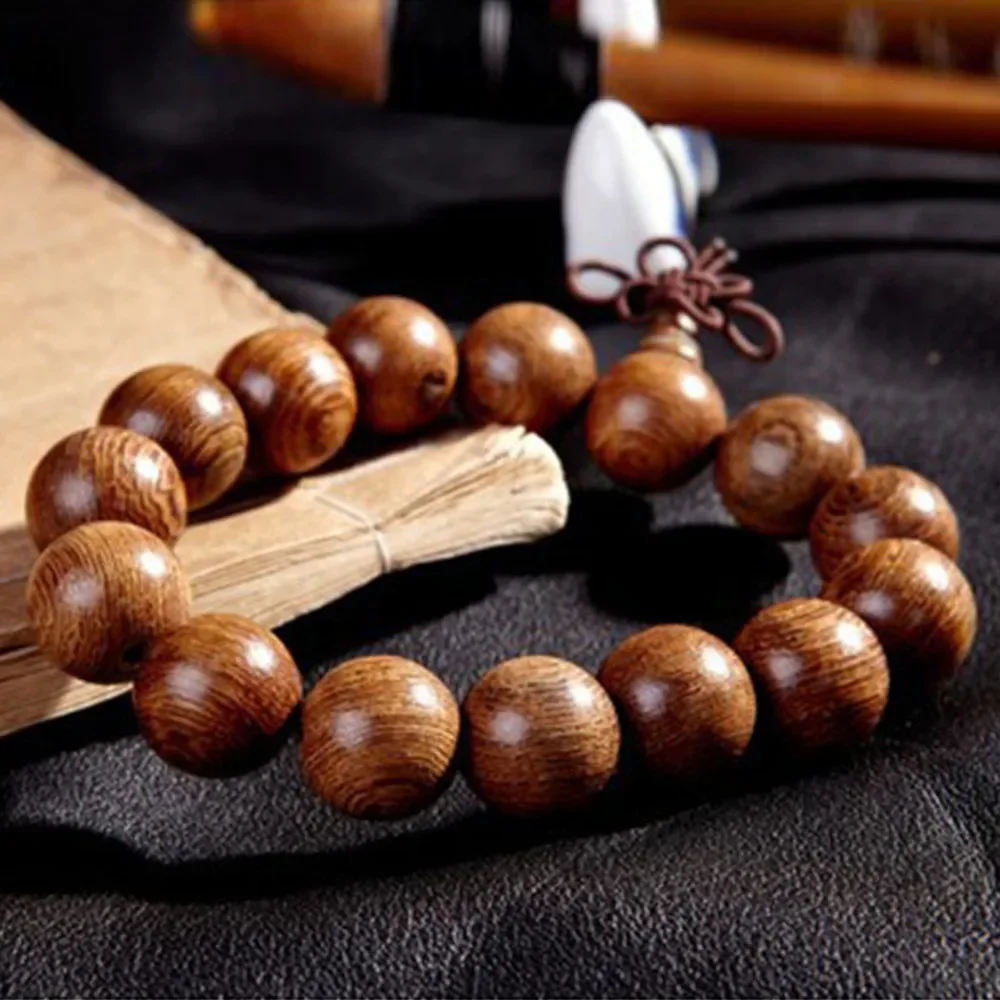 15mm Wenge Wooden Beaded Bracelet for Men and Women Lightweight Stretch Bracelets