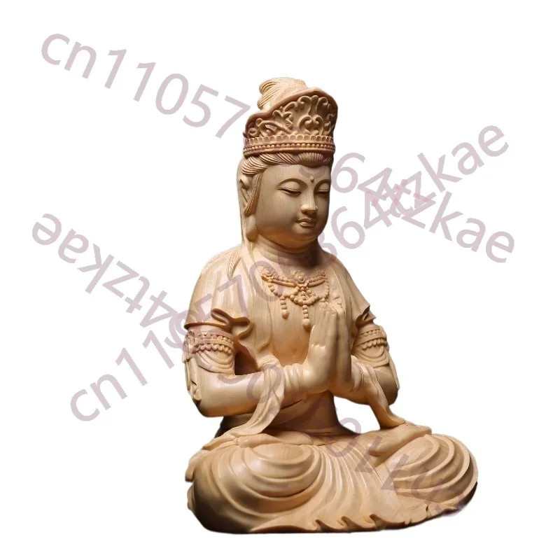 Hand-Carved Hinoki Samantabhadra Buddha Statue - 11.8