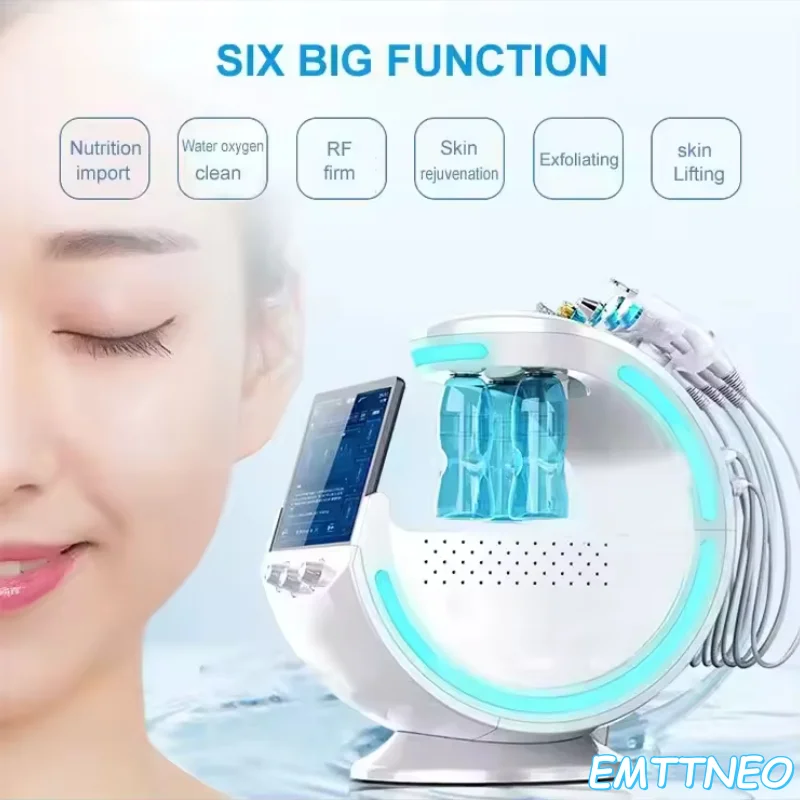 New 7 In 1 Smart Facial Cleansing Skin Analyze Deep Pore Vacuum Hydra Lift Anti-aging Beauty Machine Ice Blue