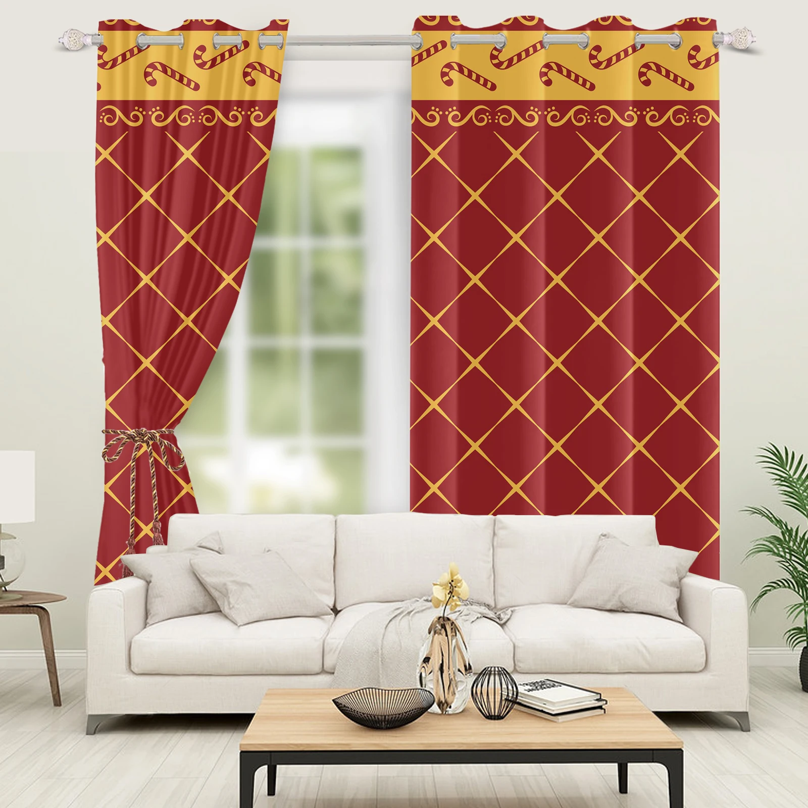 

Red Christmas Pattern Curtains Festive Home 100% Blackout Curtains For Living Room Bedroom Holiday Family Grommet Window Drapes