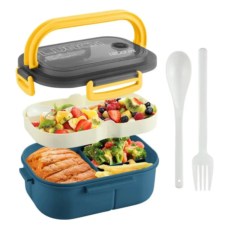ABZF 2026 Bento Box Adult Lunch Box, 1200ML Double Layer Lunch Box with Spoon & Fork High Capacity Food Containers, Leakproof