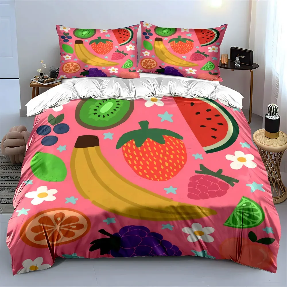 Colorful Fruit Decor Set Bedding Set with 1 Duvet Cover 2 Pillowcases Single Double King Queen, Gift
