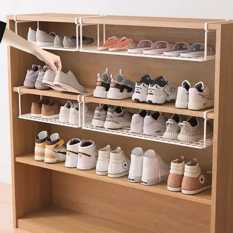1pc Retractable Shoe Cabinet Organizer Adjustable Storage Shelf Space Saving Hanging Partition for Closet Door Wardrobe