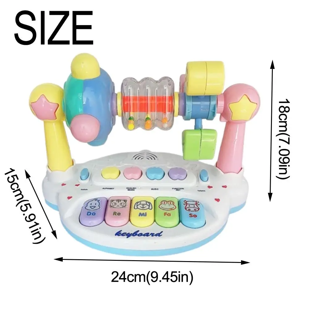 Interactive Baby Music Piano Toy with Light Sound Animals Sounding Rotating Music Piano Music Instrument 5 Keys Keyboard