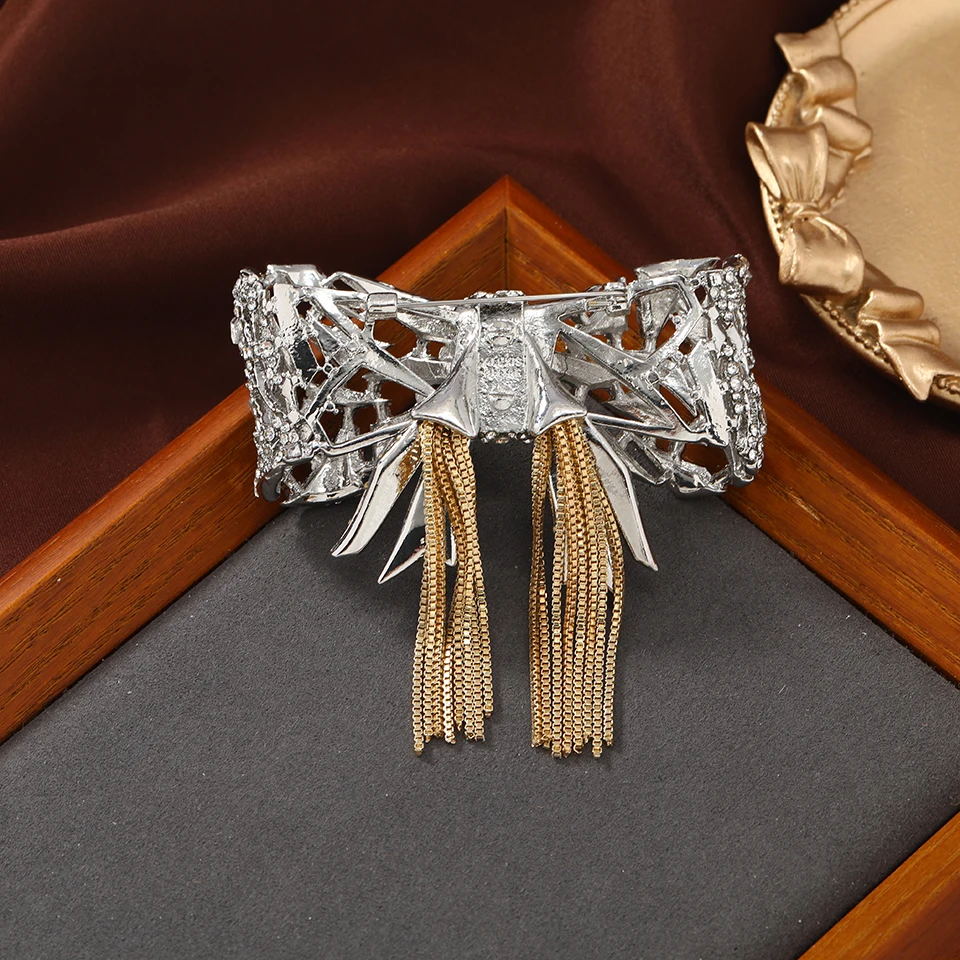 Morkopela Vintage Big Luxury Bowknots Brooch Designed Crystal Party Banquet Tassel Brooches For Woman Clothes Suit Clip Pins