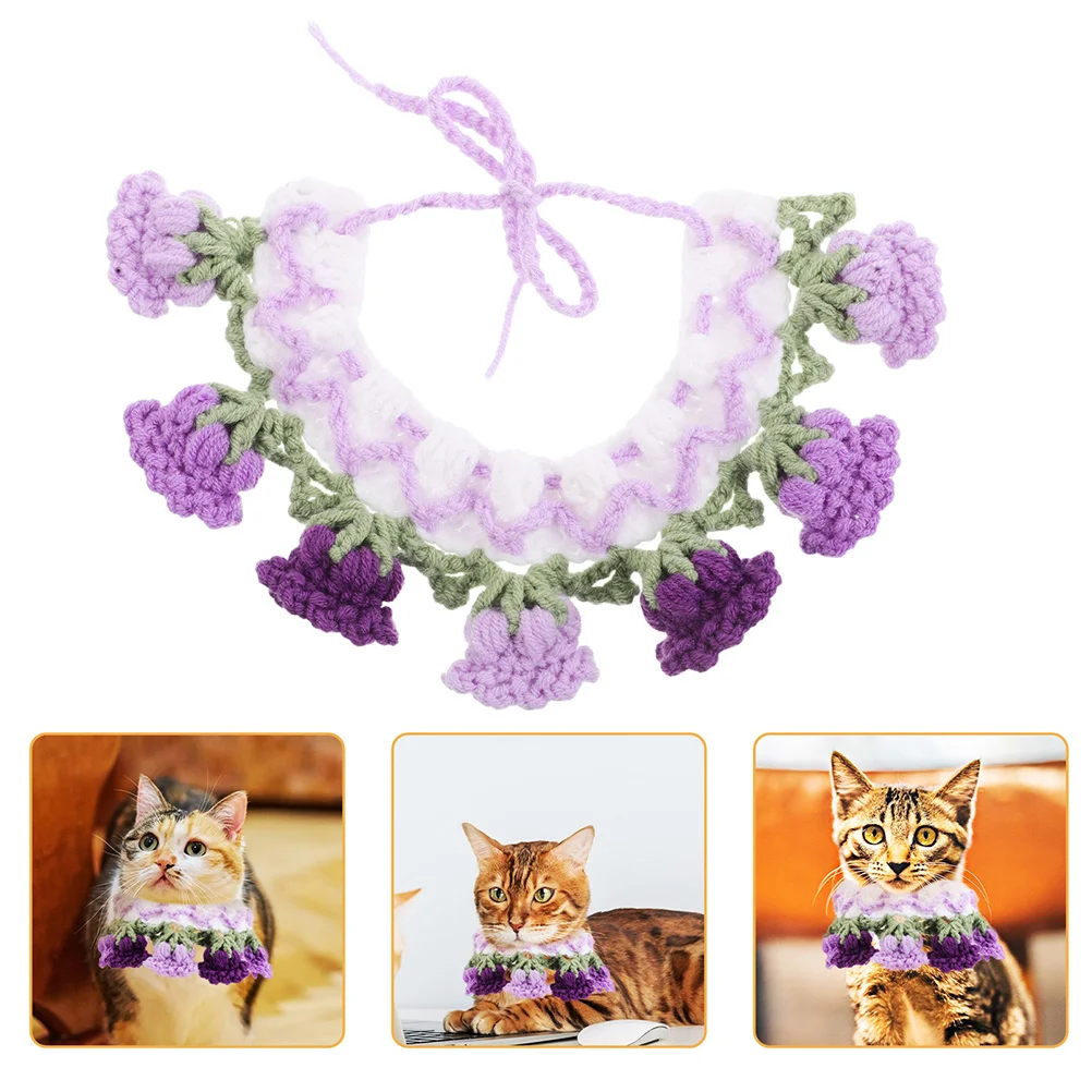 

2Pcs Pet Knitted Collar Soft Bell Flower Crochet Scarf Adjustable Cat Dog Collar Photography Birthday Props Cat Dog Crochet