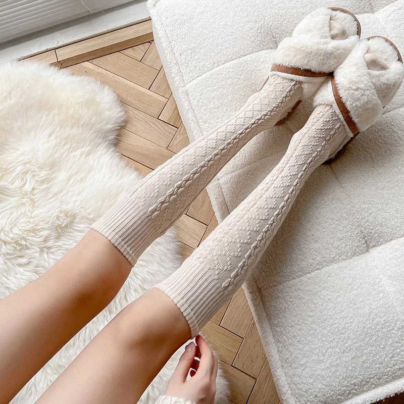 Women Cotton Solid Color Long Socks Stockings Warm Socks Thigh High Socks Ladies Girls Street Fashion Casual Knee Socks