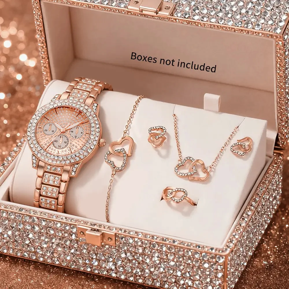 6pcs Women's Watch & Jewelry Set - Unique Unique Three-eye Design, Fashionable Accessory, Minimalist Ladies' Quartz Watch