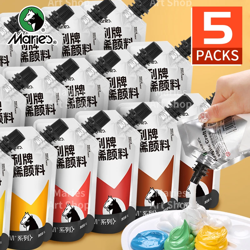 Marie's 5 paczek 100 ml/3,38 uncji Kolorowy zestaw farb akrylowych do modeli, majsterkowania, płótna, jaj, skał, drewna, ścian dla dorosłych i artystów