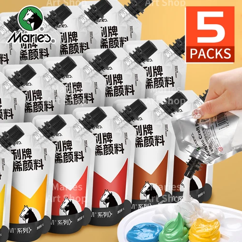 Marie's 5 paquetes de pintura acrílica colorida de 100 ml/3,38 oz para modelos, manualidades DIY, lienzo, huevos, roca, madera, pared para adultos y artistas