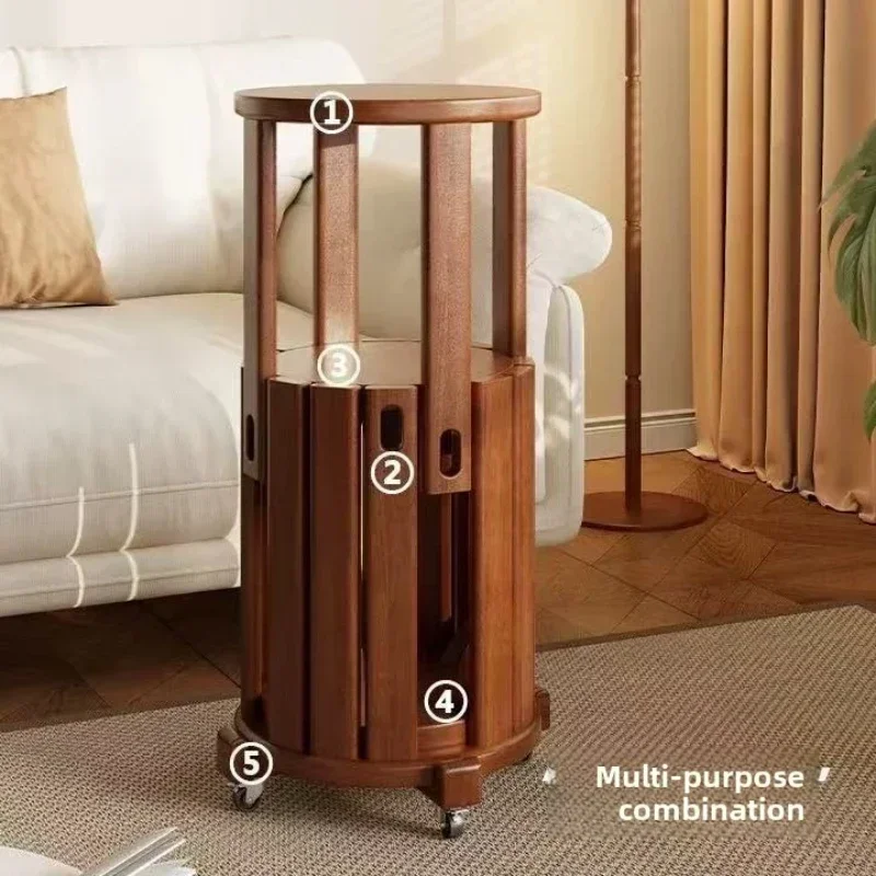 Multi-functional Household stools can be stacked solid wood round stools stacked low stools with pulleys wooden stools