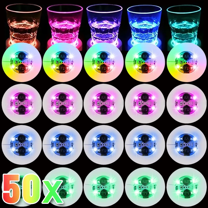 50/1PCS LED Coaster Battery Powered Flash Light Up Coasters Stickers Liquor Bottle Wine Cup Mat Pad Bar Party Decor Wholesale