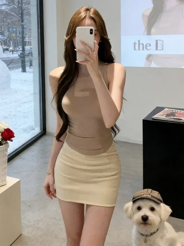 

Pure Desire Sexy Sleeveless Vest And Skirt Two-Piece Set Women's Summer New Fashionable Set High Waist Short Length Elastic