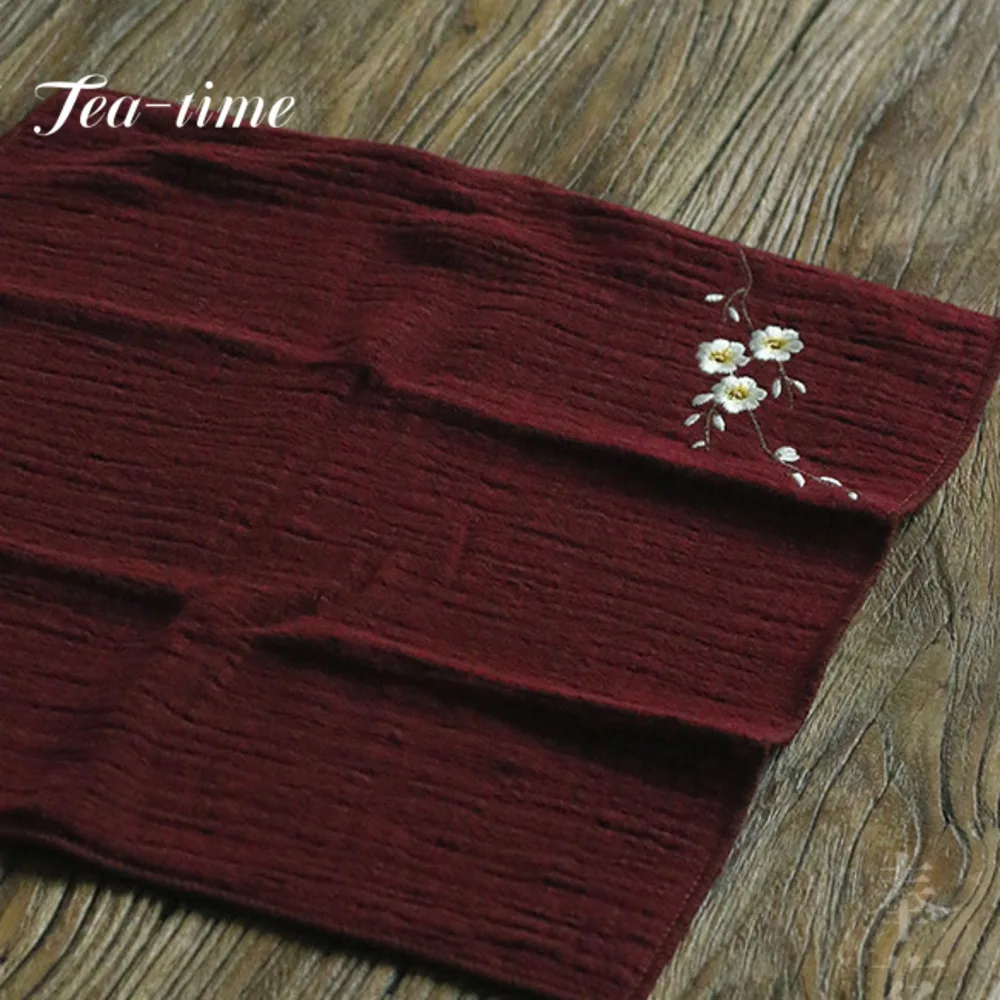 Japanese Embroidered Cotton Linen Tea Towel Boutique Heat Insulated Pad Tea Napkin Water Absorption Tea Cloth Tea Ceremony Craft